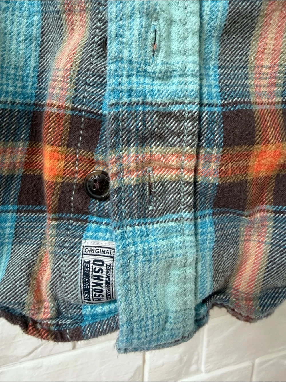 OshKosh B'gosh Blue & Orange Plaid Hooded Button-Down Shirt